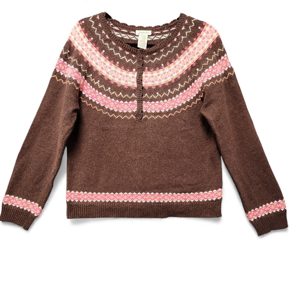 Vintage St. Johns Bay Sweater Womens Large Brown Cotton Angora Rabbit Hair Blend